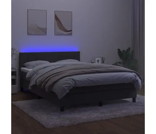 Atsperu Gulta Ar Matraci, Led, Tumši Pelēks Samts, 140X200 Cm Vidaxl