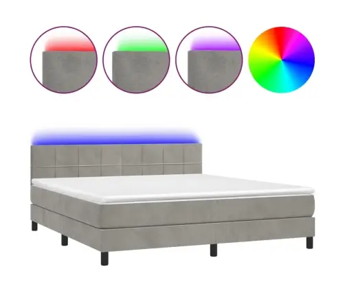 Atsperu Gulta Ar Matraci, Led, Gaiši Pelēks Samts, 160X200 Cm Vidaxl Atsperu Gulta Ar Matraci, Led, Gaiši Pelēks Samts, 160X200 Cm Vidaxl