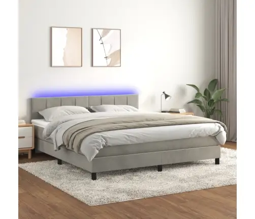 Atsperu Gulta Ar Matraci, Led, Gaiši Pelēks Samts, 160X200 Cm Vidaxl Atsperu Gulta Ar Matraci, Led, Gaiši Pelēks Samts, 160X200 Cm Vidaxl