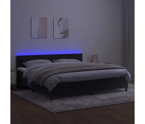 Atsperu Gulta Ar Matraci, Led, Melns Samts, 200X200 Cm Vidaxl