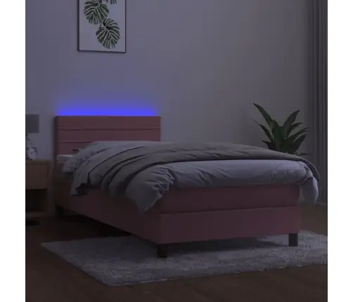 Atsperu Gulta Ar Matraci, Led, Rozā Samts, 90X200 Cm Vidaxl