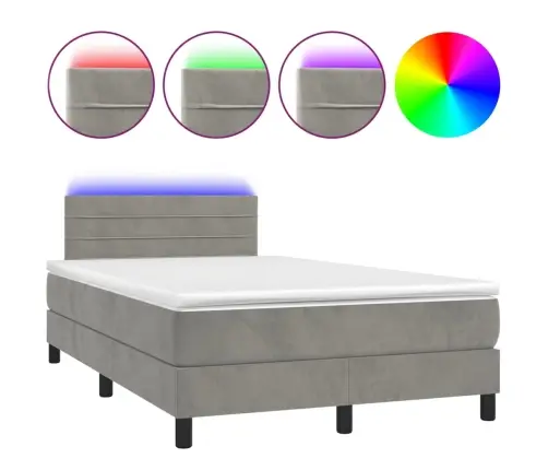Atsperu Gulta Ar Matraci, Led, Gaiši Pelēks Samts, 120X200 Cm Vidaxl