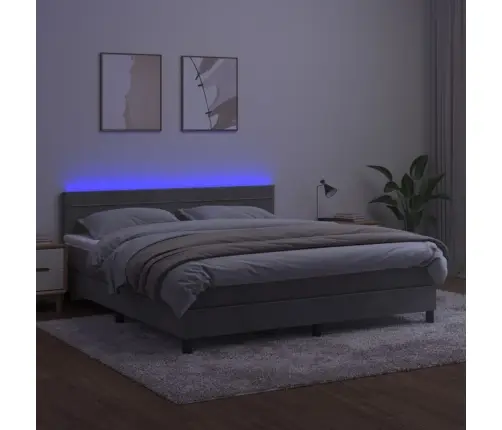 Lova Su Spyruokliniu/Čiužiniu/Led, Šviesiai Pilka, 160X200cm Aksomas