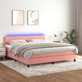 Atsperu Gulta Ar Matraci, Led, Rozā Samts, 160X200 Cm Vidaxl