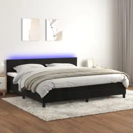 Atsperu Gulta Ar Matraci, Led, Melns Samts, 200X200 Cm Vidaxl