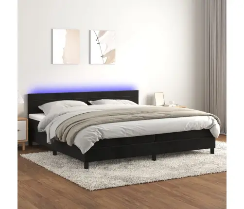 Atsperu Gulta Ar Matraci, Led, Melns Samts, 200X200 Cm Vidaxl Atsperu Gulta Ar Matraci, Led, Melns Samts, 200X200 Cm Vidaxl