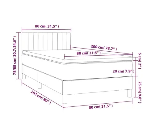 Kontinentaalvoodi Madrats, Led, Tumeroheline, 80X200 cm Samet