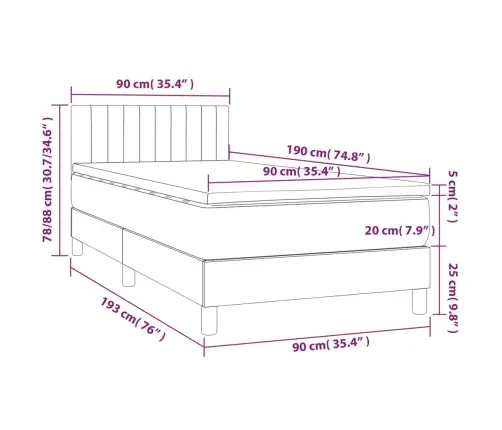 Atsperu Gulta Ar Matraci, Led, Tumši Zils Samts, 90X190 Cm Vidaxl