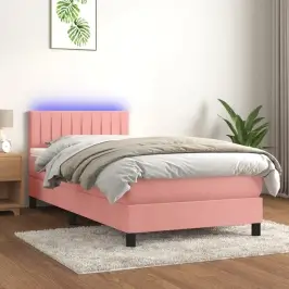 Atsperu Gulta Ar Matraci, Led, Rozā Samts, 90X200 Cm Vidaxl Atsperu Gulta Ar Matraci, Led, Rozā Samts, 90X200 Cm Vidaxl