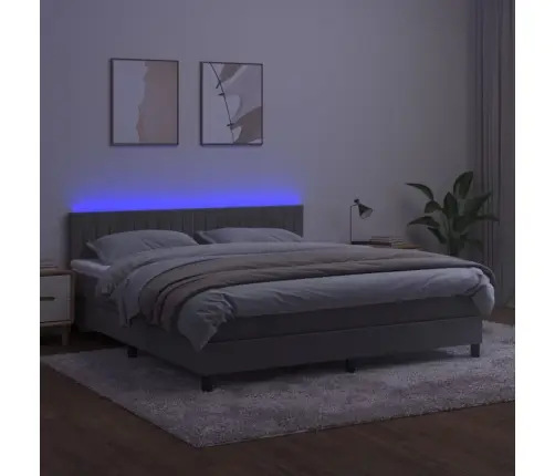 Atsperu Gulta Ar Matraci, Led, Gaiši Pelēks Samts, 160X200 Cm Vidaxl