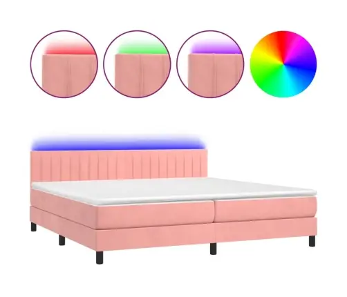 Atsperu Gulta Ar Matraci, Led, Rozā Samts, 200X200 Cm Vidaxl