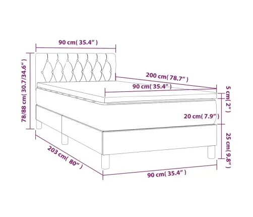 Kontinentaalvoodi Madrats, Led, Tumeroheline, 90X200 cm Samet