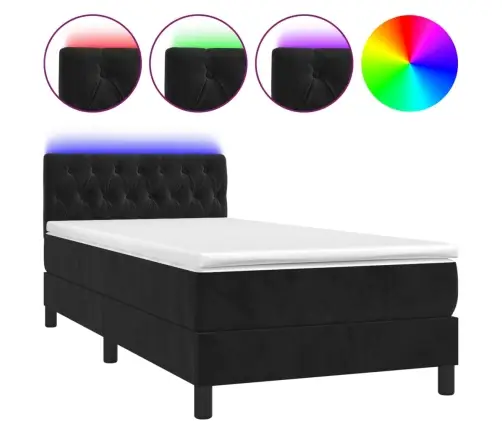 Atsperu Gulta Ar Matraci, Led, Melns Samts, 100X200 Cm Vidaxl