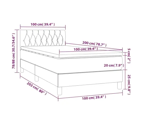 Atsperu Gulta Ar Matraci, Led, Melns Samts, 100X200 Cm Vidaxl