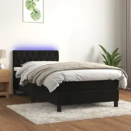 Atsperu Gulta Ar Matraci, Led, Melns Samts, 100X200 Cm Vidaxl