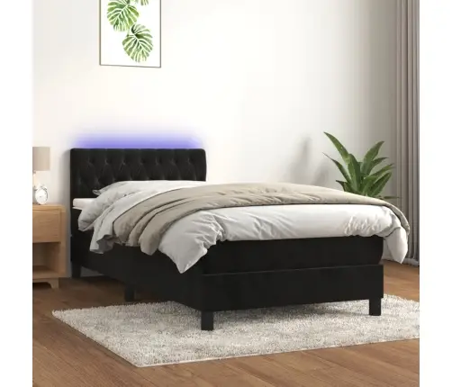 Atsperu Gulta Ar Matraci, Led, Melns Samts, 100X200 Cm Vidaxl
