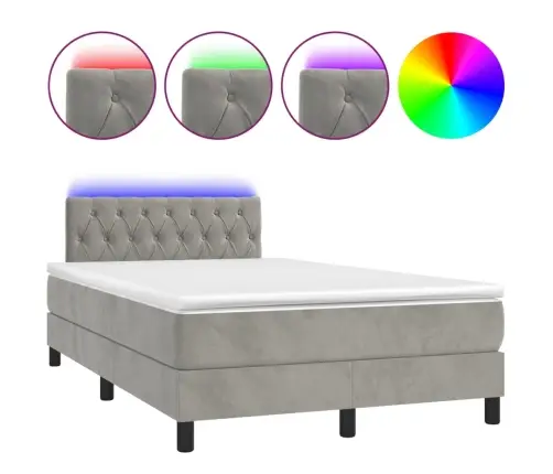 Atsperu Gulta Ar Matraci, Led, Gaiši Pelēks Samts, 120X200 Cm Vidaxl