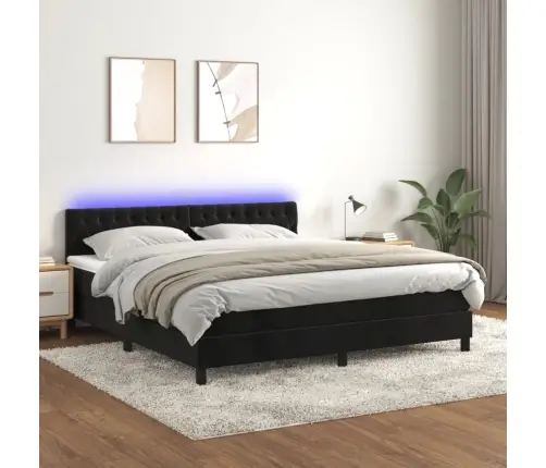 Atsperu Gulta Ar Matraci, Led, Melns Samts, 180X200 Cm Vidaxl