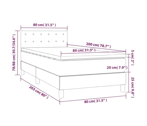Atsperu Gulta Ar Matraci, Led, Tumši Pelēks Samts, 80X200 Cm Vidaxl