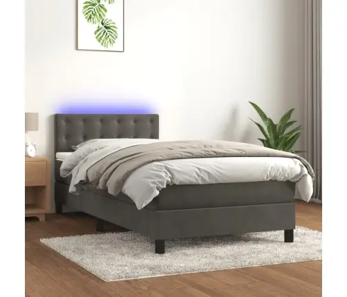 Atsperu Gulta Ar Matraci, Led, Tumši Pelēks Samts, 80X200 Cm Vidaxl