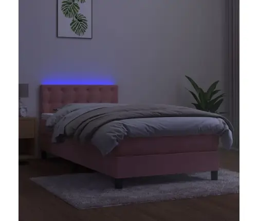Atsperu Gulta Ar Matraci, Led, Rozā Samts, 80X200 Cm Vidaxl