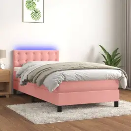 Atsperu Gulta Ar Matraci, Led, Rozā Samts, 80X200 Cm Vidaxl Atsperu Gulta Ar Matraci, Led, Rozā Samts, 80X200 Cm Vidaxl