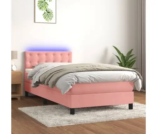 Atsperu Gulta Ar Matraci, Led, Rozā Samts, 80X200 Cm Vidaxl