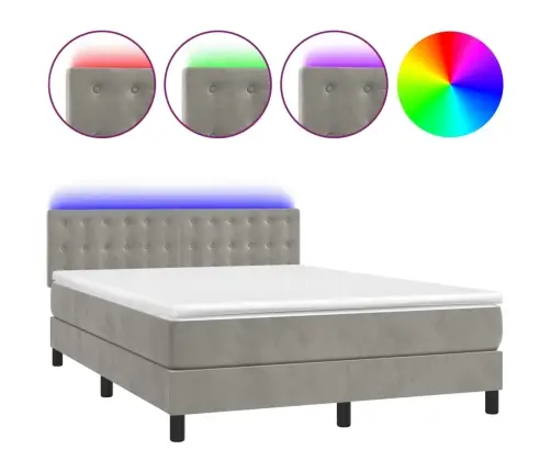 Atsperu Gulta Ar Matraci, Led, Gaiši Pelēks Samts, 140X200 Cm Vidaxl