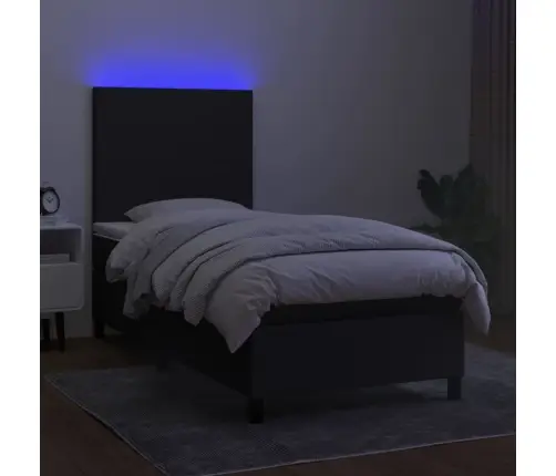 Atsperu Gulta Ar Matraci, Led, Melns Audums, 90X190 Cm Vidaxl
