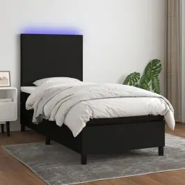 Atsperu Gulta Ar Matraci, Led, Melns Audums, 90X190 Cm Vidaxl