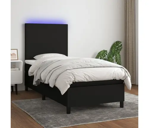 Atsperu Gulta Ar Matraci, Led, Melns Audums, 90X190 Cm Vidaxl