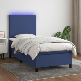 Atsperu Gulta Ar Matraci, Led, Zils Audums, 90X190 Cm Vidaxl