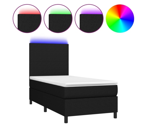 Atsperu Gulta Ar Matraci, Led, Melns Audums, 90X200 Cm Vidaxl