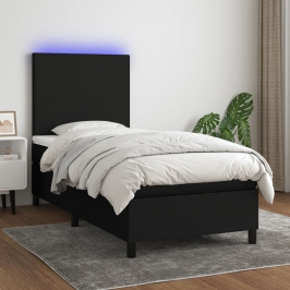 Atsperu Gulta Ar Matraci, Led, Melns Audums, 90X200 Cm Vidaxl