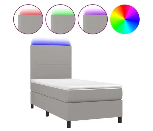 Atsperu Gulta Ar Matraci, Led, Gaiši Pelēks Audums, 100X200 Cm Vidaxl