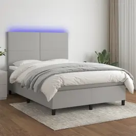 Atsperu Gulta Ar Matraci, Led, Gaiši Pelēks Audums, 140X190 Cm Vidaxl
