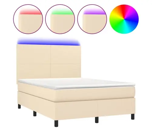 Atsperu Gulta Ar Matraci, Led, Krēmkrāsas Audums, 140X190 Cm Vidaxl