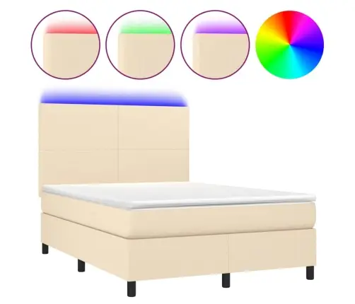 Atsperu Gulta Ar Matraci, Led, Krēmkrāsas Audums, 140X200 Cm Vidaxl