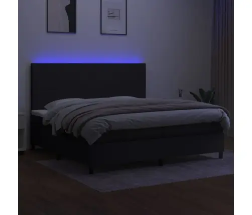 Atsperu Gulta Ar Matraci, Led, Melns Audums, 200X200 Cm Vidaxl