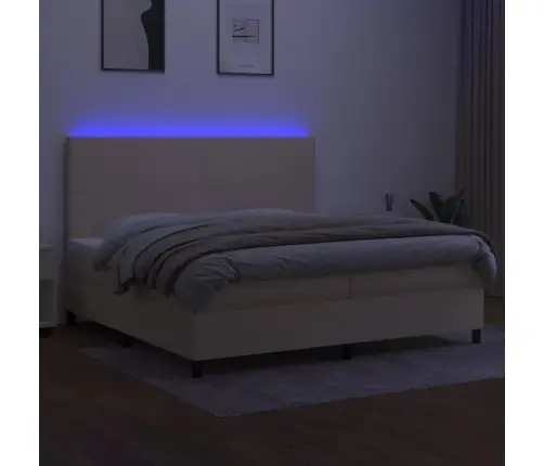 Lova Su Spyruoklėmis/Čiužiniu/Led, Kreminė, 200X200 cm Audinys