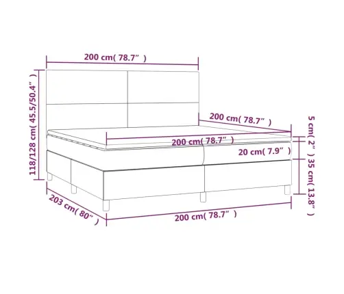 Atsperu Gulta Ar Matraci, Led, Zils Audums, 200X200 Cm Vidaxl