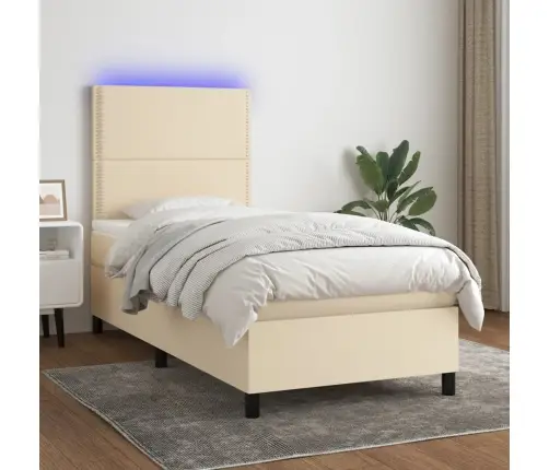 Lova Su Spyruoklėmis/Čiužiniu/Led, Kreminė, 90X190 cm Audinys