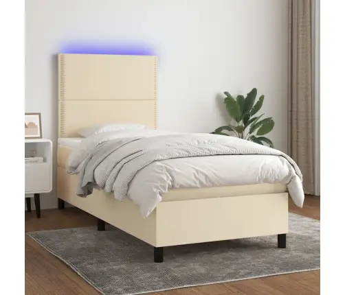 Atsperu Gulta Ar Matraci, Led, Krēmkrāsas Audums, 100X200 Cm Vidaxl