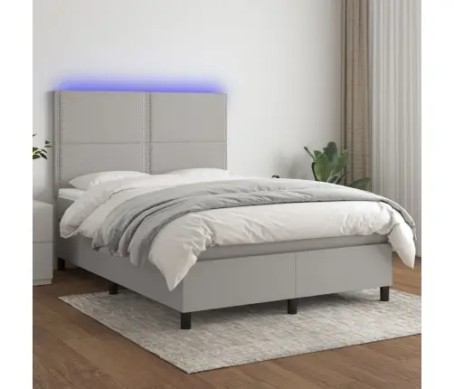 Atsperu Gulta Ar Matraci, Led, Gaiši Pelēks Audums, 140X200 Cm Vidaxl