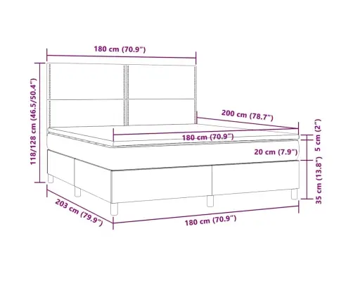 Atsperu Gulta Ar Matraci, Led, Pelēkbrūns Audums, 180X200 Cm Vidaxl