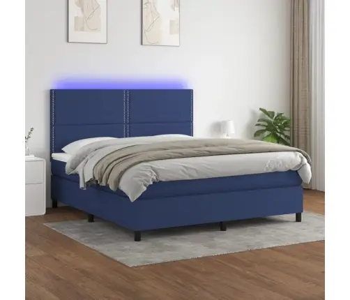 Atsperu Gulta Ar Matraci, Led, Zils Audums, 180X200 Cm Vidaxl