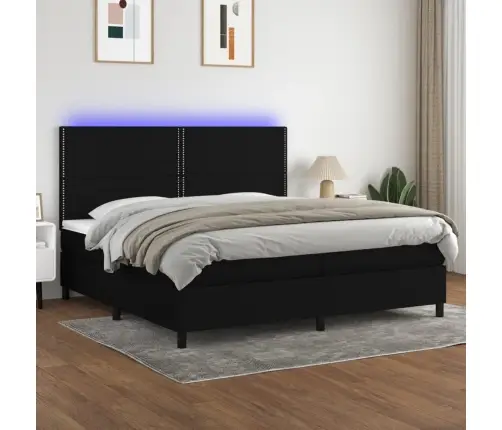 Lova Su Spyruoklėmis/Čiužiniu/Led, Juoda, 200X200 cm Audinys