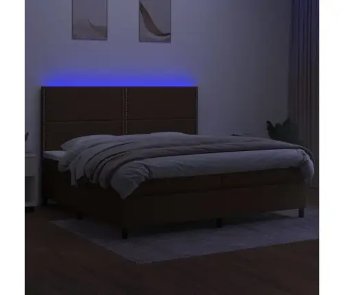 Atsperu Gulta Ar Matraci, Led, Tumši Brūns Audums, 200X200 Cm Vidaxl
