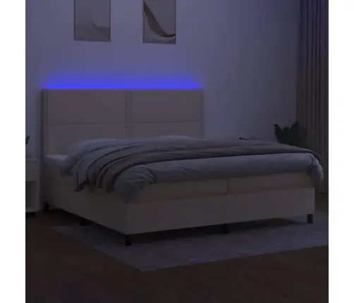 Atsperu Gulta Ar Matraci, Led, Krēmkrāsas Audums, 200X200 Cm Vidaxl