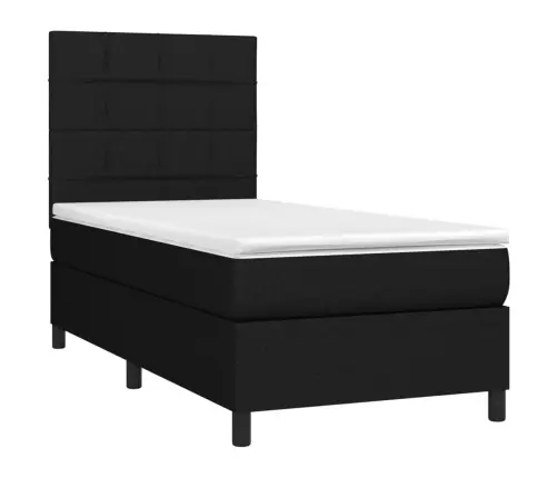 Atsperu Gulta Ar Matraci, Led, Melns Audums, 90X190 Cm Vidaxl